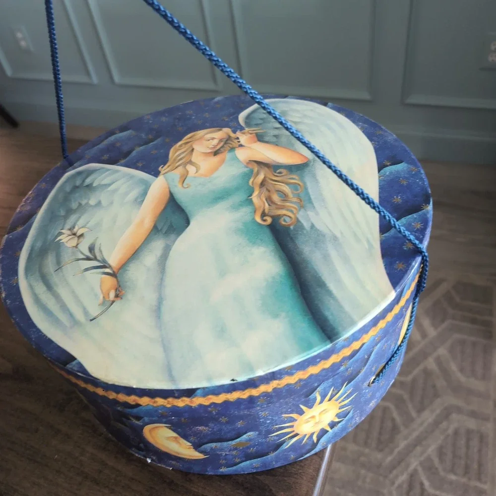 Vintage Celestial Hat Box Angel Sun Moon 90s Whimsigoth Storage Y2K Tri Coastal‎